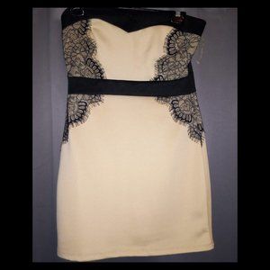 Strapless Black Lace Trim Nude Bodycon Dress (juniors size 9)